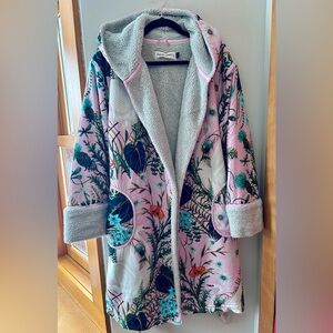 Anthropologie Pink Floral Teddy Robe